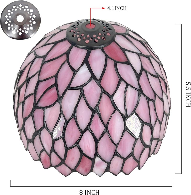 TCODTPOL Small Tiffany Lampshade Replacement Only Stained Glass Style Lamp Shade 8 Inch Fit for Table Desk Lamp, Pendant Ceiling Light Fixture (Pink Wisteria) - Image 2